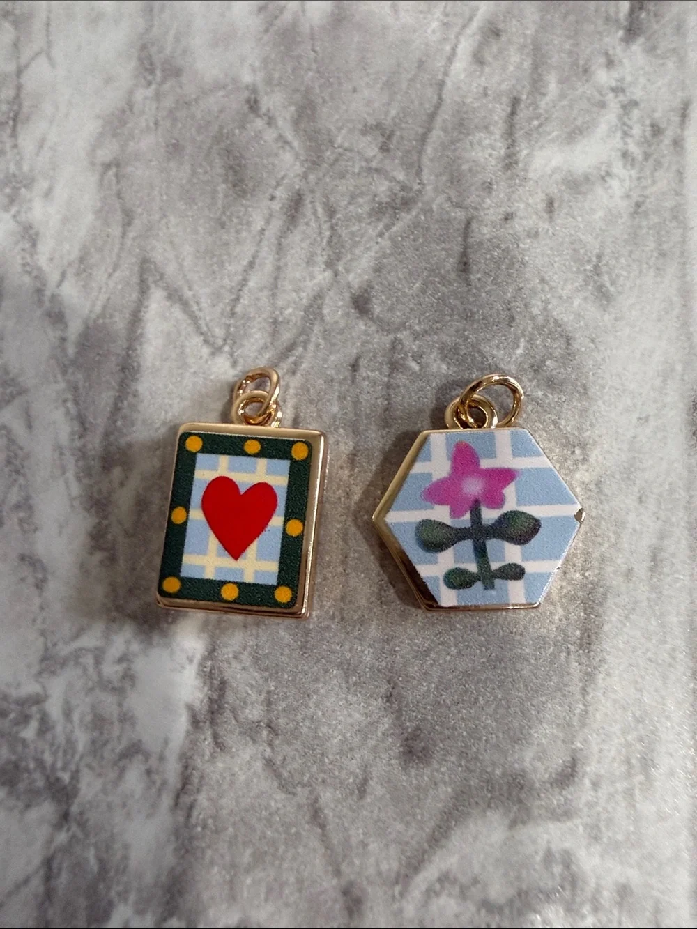 18 Pc Enamel Charm Lot Hearts Dove Lock Flag Floral Evil Eye Gold Tone New
